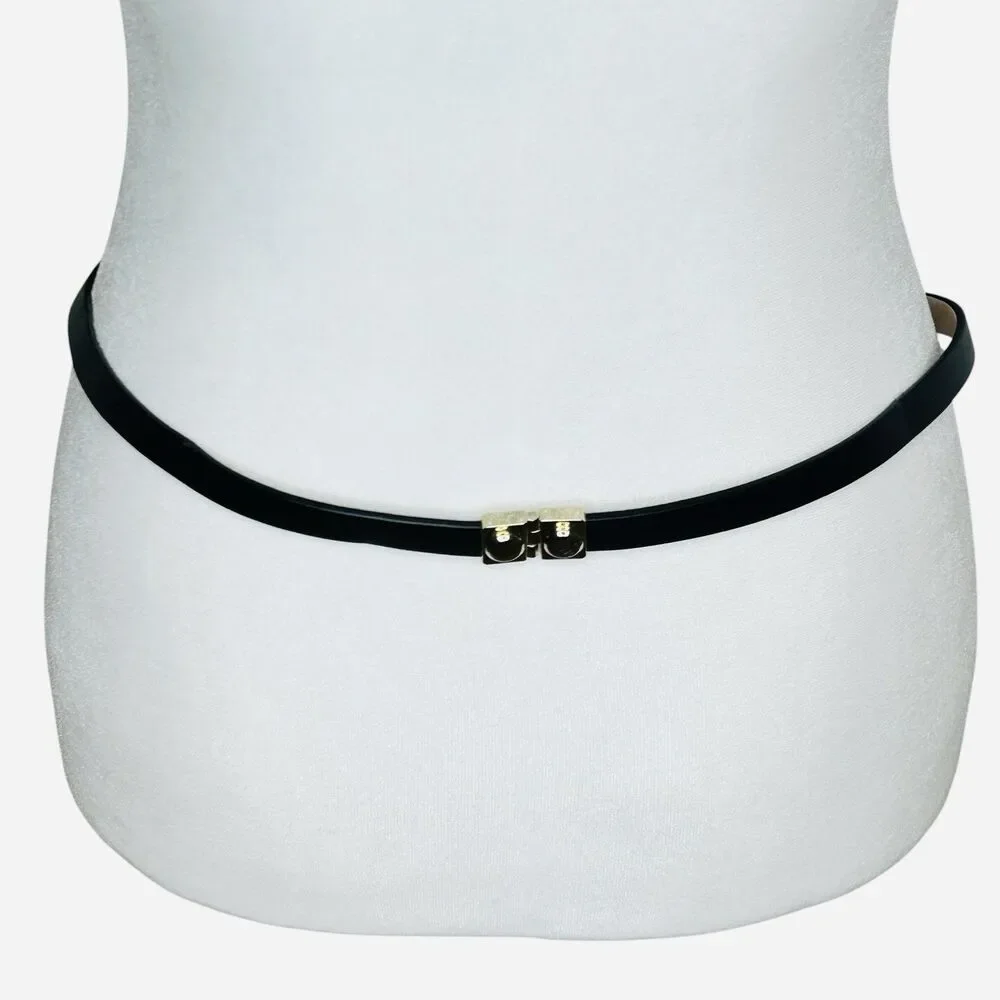 J.Crew Skinny Leather Belt Blue Black Hinge Details Sz Large Accent Preppy EUC - Picture 5 of 12